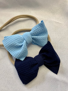 Sky Blue and Navy Blue 2 Piece Large Soft Elastic Baby Girl Bow