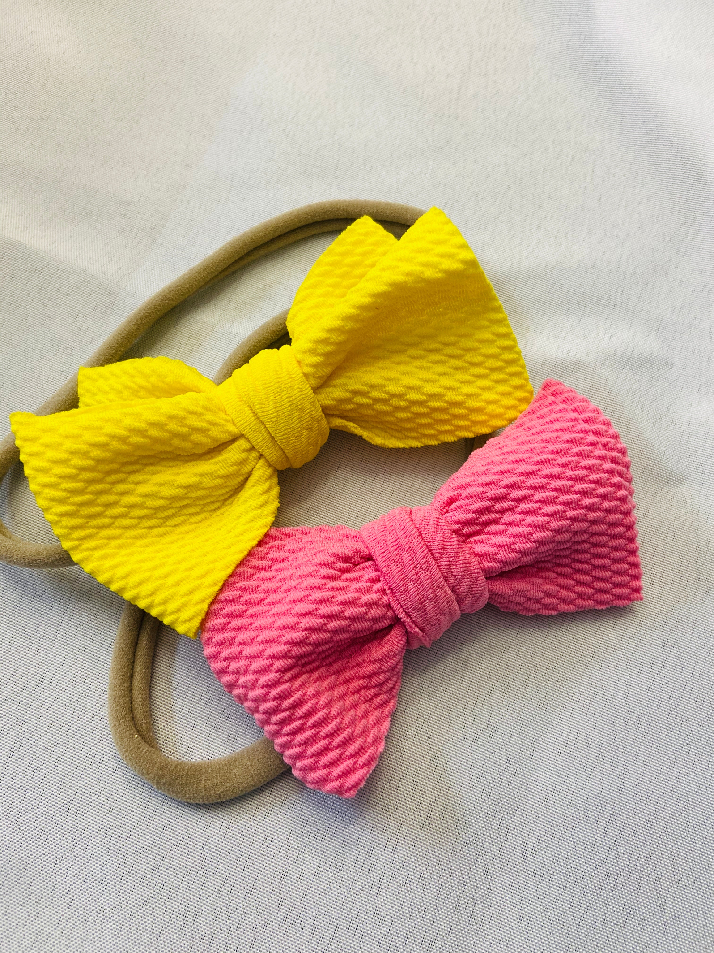 Lemonade and Pink 2 Piece Large Soft Elastic Baby Girl Bows