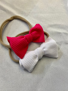 Hot Pink and White 2 Piece Large Soft Elastic Baby Girl Bow