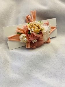 Peach Floral Baby Tie Bow