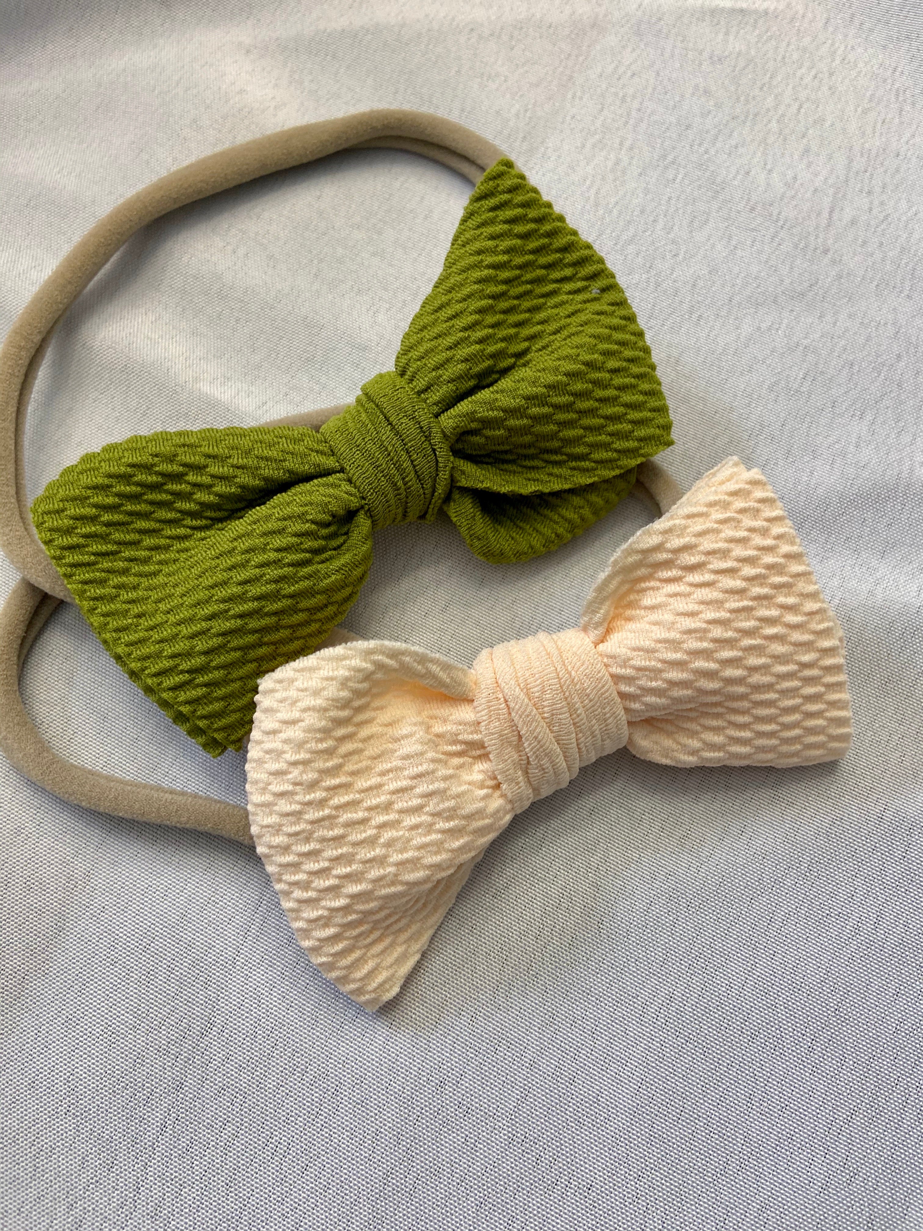 Olive and Cream 2 Piece Large Soft Elastic Baby Girl Bow